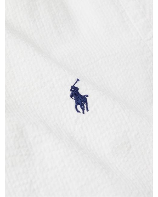 Polo Ralph Lauren White Button-Down Collar Cotton-Seersucker Shirt for men