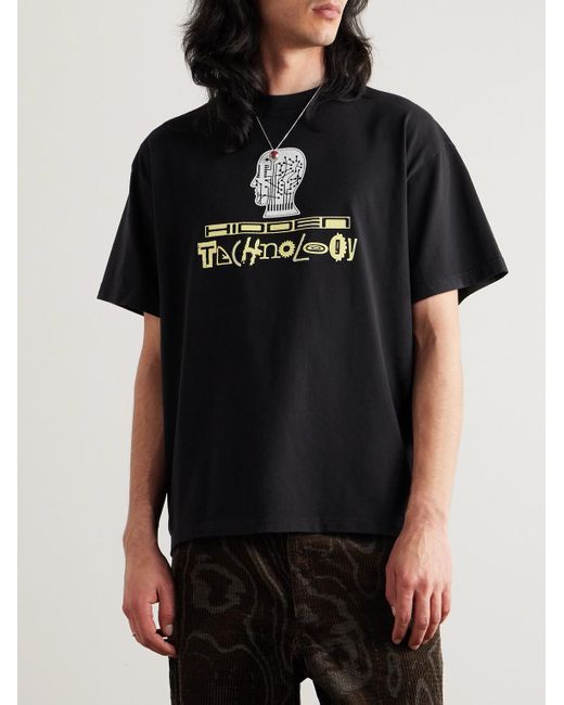 T-shirt in jersey di cotone con stampa di Brain Dead in Black da Uomo