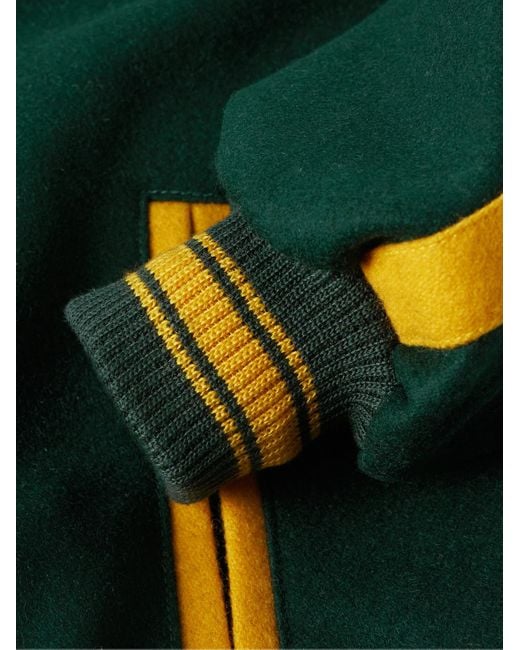 Giacca college in feltro di misto lana con righe e logo applicato di Rhude in Green da Uomo