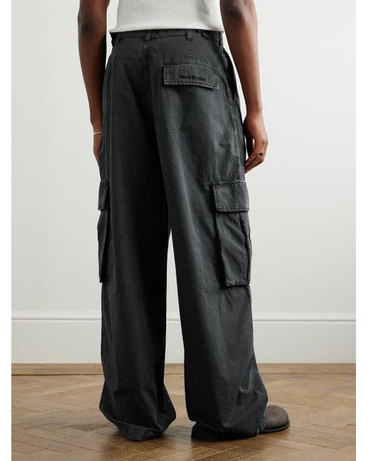 Acne Gray Wide-Leg Logo-Embroidered Cotton-Ripstop Cargo Trousers for men