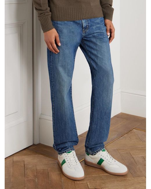 Tom Ford Green Suede-Trimmed Leather Sneakers for men