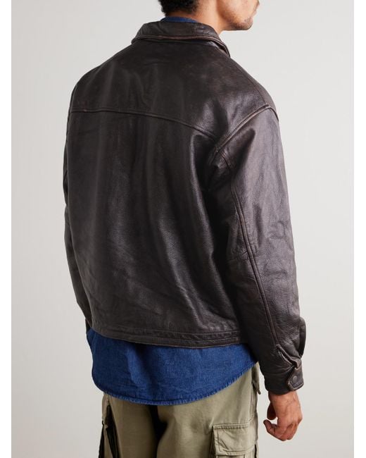 FRIZMWORKS Gray Distressed Leather Jacket for men