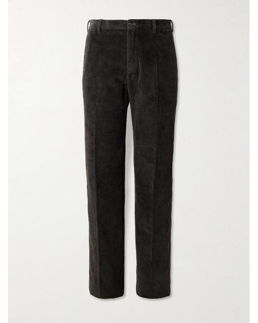 Incotex Black Straight-Leg Cotton-Blend Corduroy Trousers for men