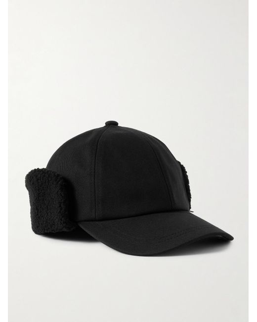 Paul Smith Black Faux Shearling-Trimmed Cotton-Twill Trapper Hat