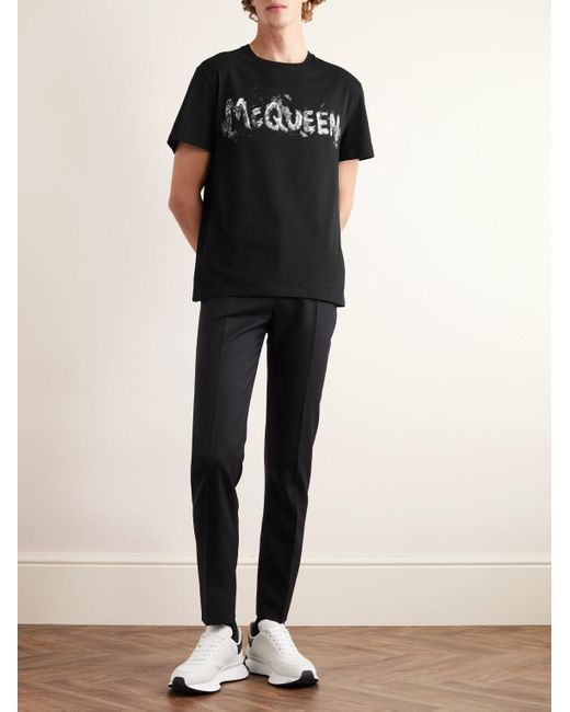 T-shirt in jersey di cotone con logo di Alexander McQueen in Black da Uomo