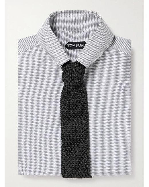 Tom Ford Gray Slim-Fit Button-Down Collar Puppytooth Cotton And Lyocell-Blend Shirt for men