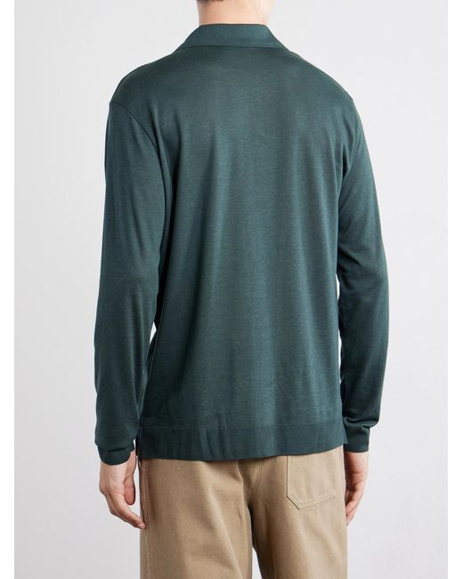 Altea Green Pierre Lyocell And Cotton-Blend Jersey Polo Shirt for men