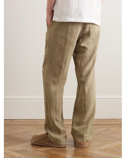 Pantaloni a gamba dritta in lino tinti in capo con coulisse di James Perse in Natural da Uomo