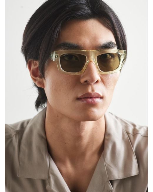 Gucci Natural Rectangular-Frame Recycled-Acetate Sunglasses for men