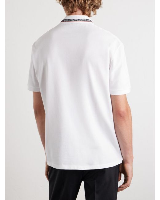 Versace White Logo-embroidered Cotton-piqué Polo Shirt for men