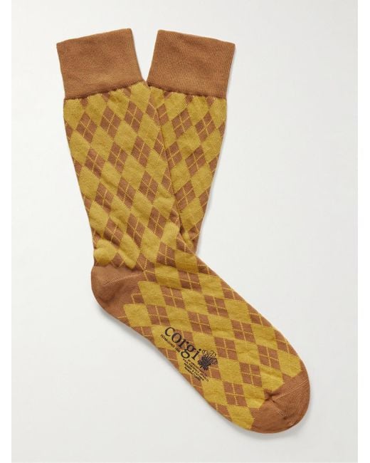 Kingsman Yellow Argylle Cotton And Nylon-blend Socks for men