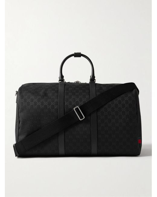 Gucci Black Neo Leather-Trimmed Monogrammed Canvas Duffle Bag for men