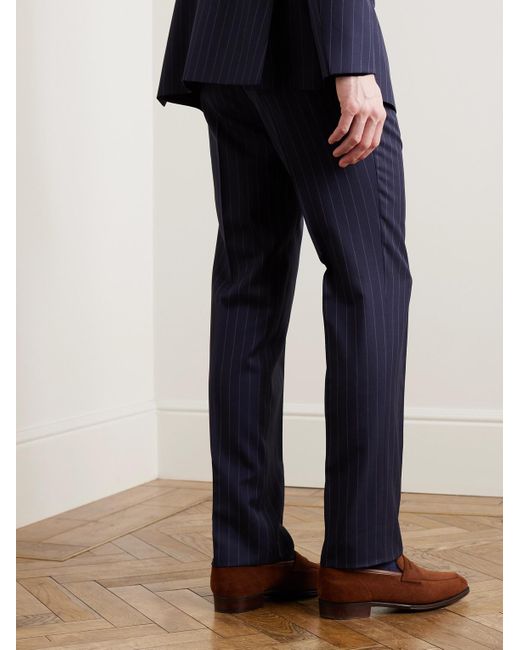 Kingsman Blue Argylle Straight-leg Pinstriped Wool And Cashmere-blend Suit Trousers for men