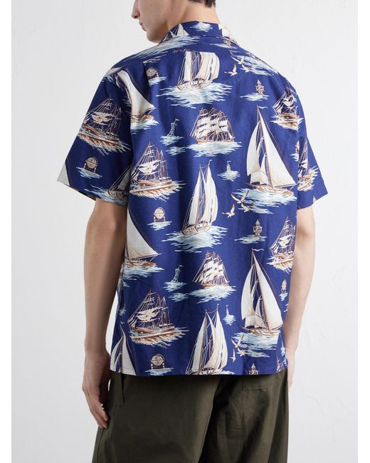 Polo Ralph Lauren Blue Convertible-Collar Printed Cotton-Poplin Shirt for men