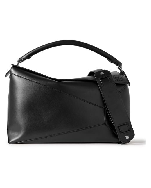 Loewe Black Puzzle Edge Logo-debossed Leather Messenger Bag for men