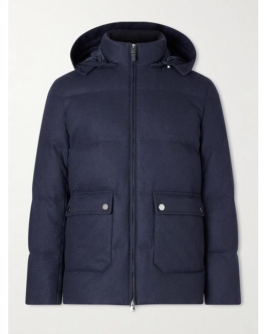 Canali Blue Hooded Cashmere Down Jacket for men