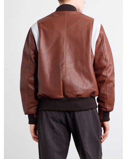 Golden Bear Brown Perforated Fabric Trimmed Leather Jacket for men