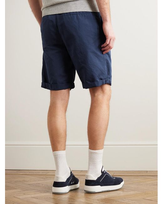 Shorts a gamba larga in misto lino e cotone con pinces e coulisse di Brunello Cucinelli in Blue da Uomo