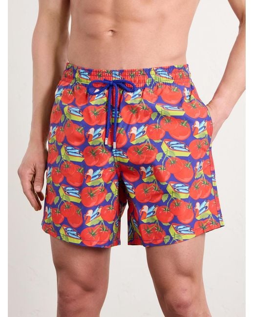 Vilebrequin Red Moorea Straight-Leg Mid-Length Printed Recycled Swim Shorts for men
