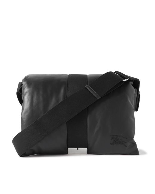 Burberry Black Logo-embroidered Padded Leather Messenger Bag for men
