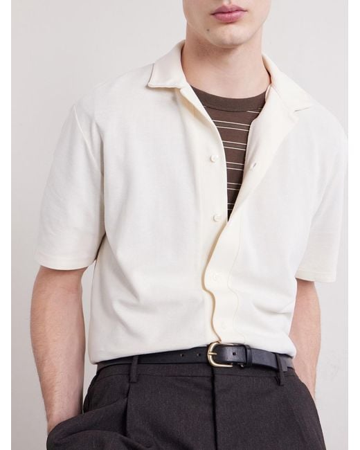 Altea White Jean Camp-Collar Cotton-Piqué Shirt for men
