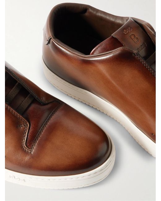 Berluti Brown Playtime Scritto Venezia Leather Slip-On Sneakers for men