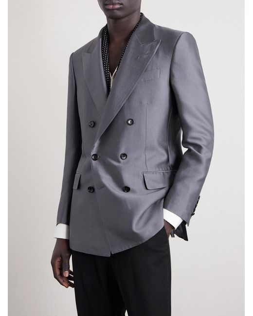 Tom Ford Blue Double-breasted Silk Blazer for men