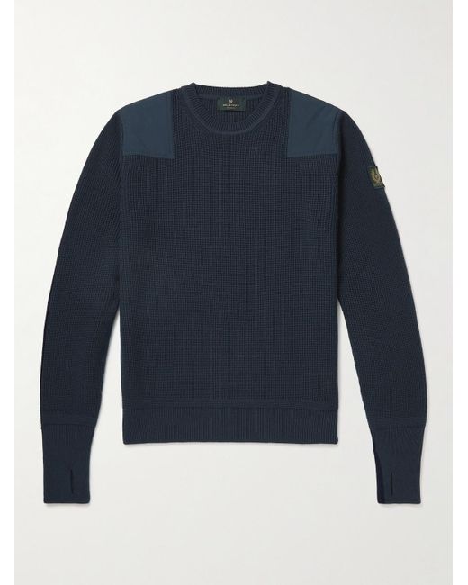 Belstaff Blue Brigade Shell-panelled Ribbed Virgin Wool Sweater for men