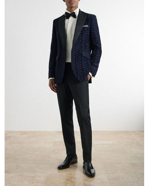 Favourbrook Blue Nene Grosgrain-Trimmed Embroidered Velvet Tuxedo Jacket for men