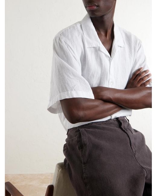 James Perse White Convertible-collar Linen Shirt for men