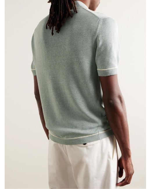 Agnona Green Slim-fit Linen Polo Shirt for men