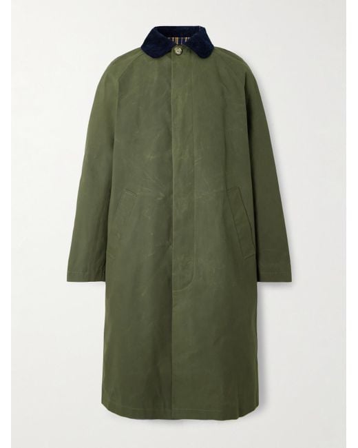 A.P.C. Green Gaspard Oversized Corduroy-trimmed Coated Cotton-canvas Coat for men