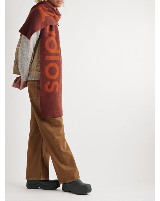 Acne Red Toronty Logo-Jacquard Wool-Blend Scarf for men