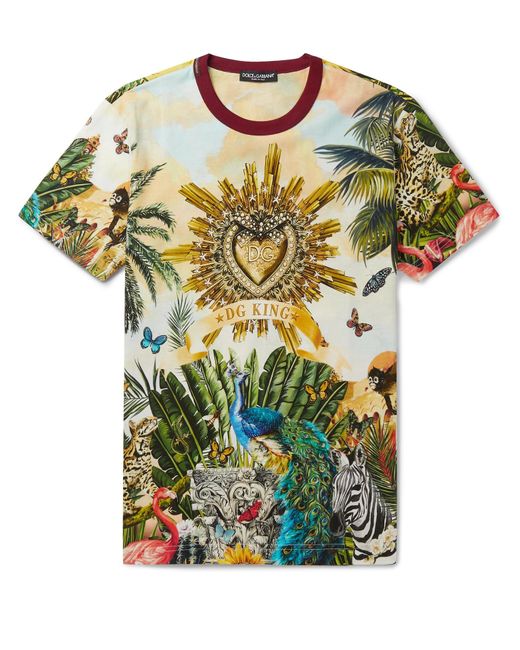 Dolce & Gabbana Multicolor Cotton T-shirt With Tropical King Print for men