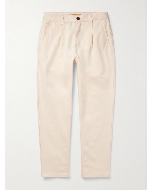 FRIZMWORKS Natural Haworth Tapered Cropped Pleated Cotton-Twill Trousers for men