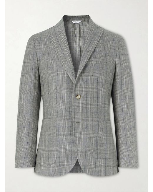 Boglioli Gray Prince Of Wales Checked Silk Blazer for men