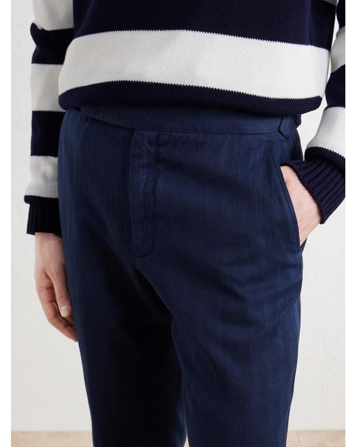 Ralph Lauren Blue Gregory Straight-leg Herringbone Cotton And Linen-blend Trousers for men