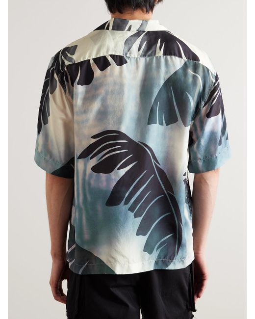 Dries Van Noten Blue Camp-collar Printed Silk-satin Shirt for men