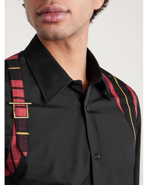 McQueen Black Panelled Cotton Shirt for men