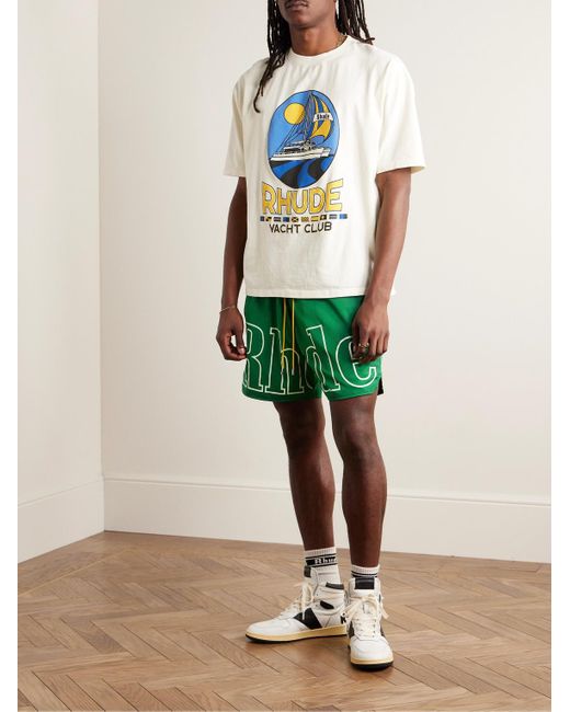 Rhude Green Straight-leg Logo-print Nylon Drawstring Shorts for men