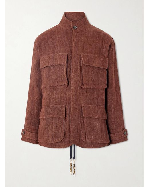 Kartik Research Brown Ranthambore Embellished Linen Jacket for men
