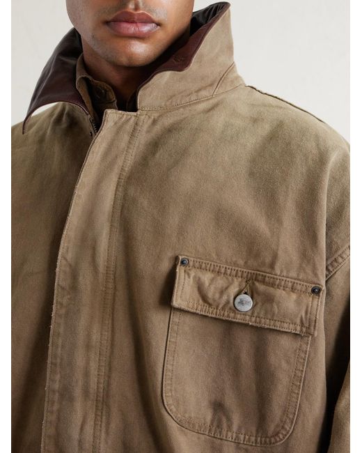 Ssstein Natural Leather-trimmed Garment-dyed Cotton-canvas Jacket for men