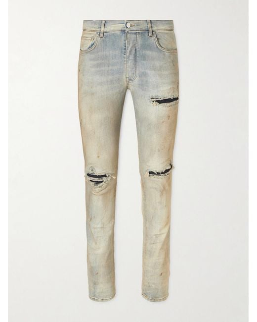 Amiri Gray Mx1 Skinny-fit Distressed Suede-trimmed Jeans for men