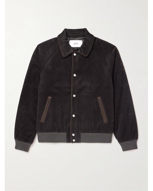 Mr P. Black Suede-trimmed Cotton-corduroy Varsity Jacket for men