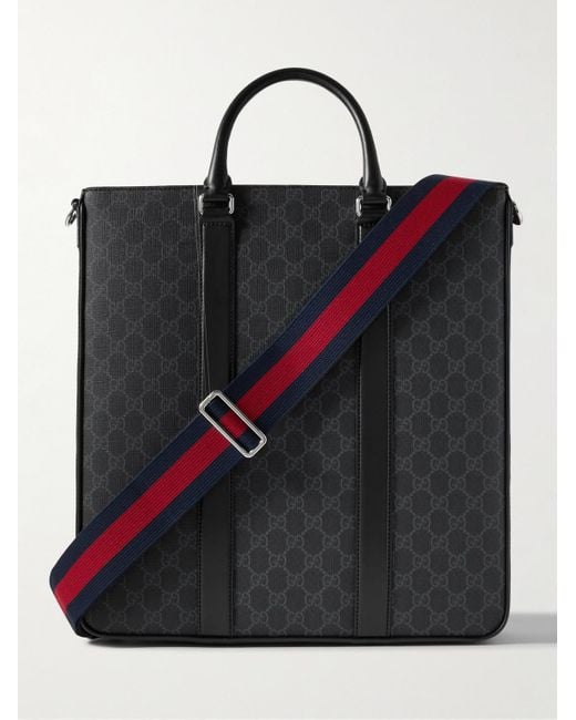 Gucci Black Leather-trimmed Monogrammed Coated-canvas Tote Bag for men