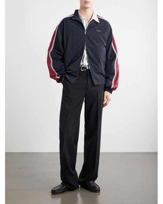 Versace Blue Logo-Embroidered Shell Jacket for men