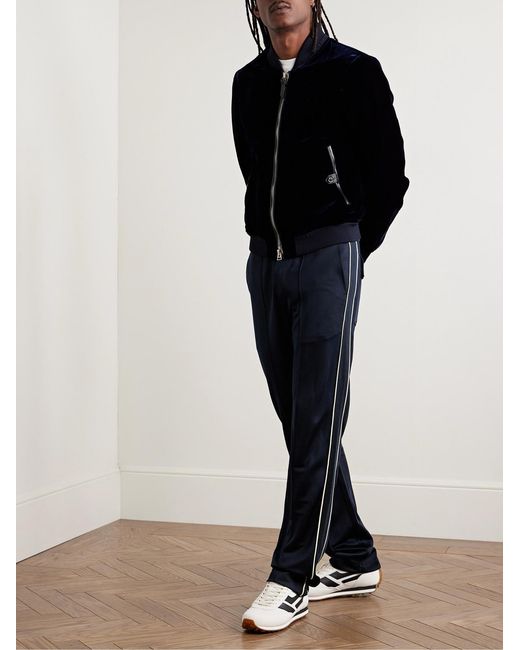 Tom Ford Blue Straight-Leg Piped Tech-Jersey Track Pants for men