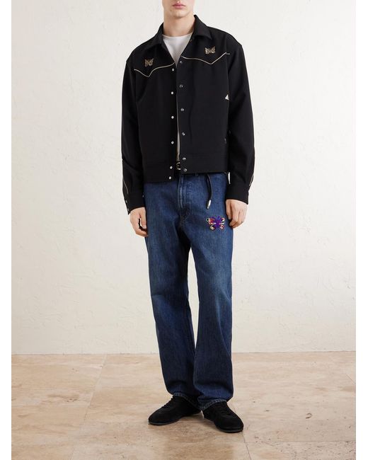 Needles Black Piping Cowboy Logo-Embroidered Woven Jacket for men