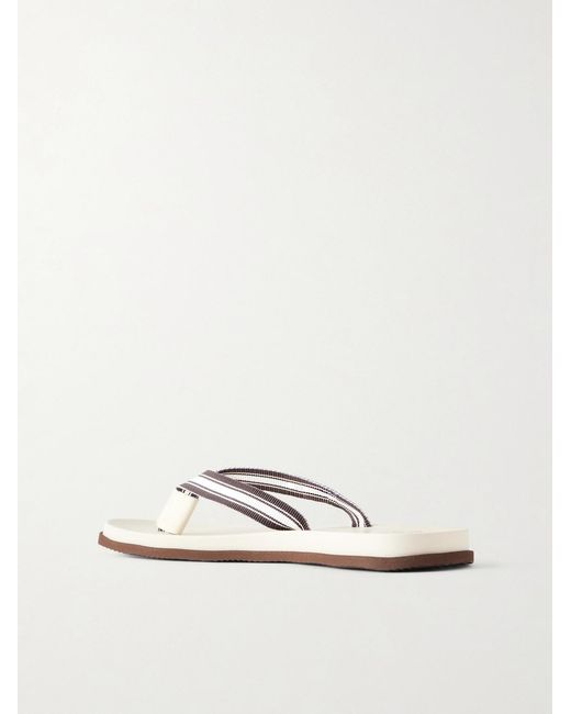 Brunello Cucinelli Natural Striped Grosgrain Flip Flops for men