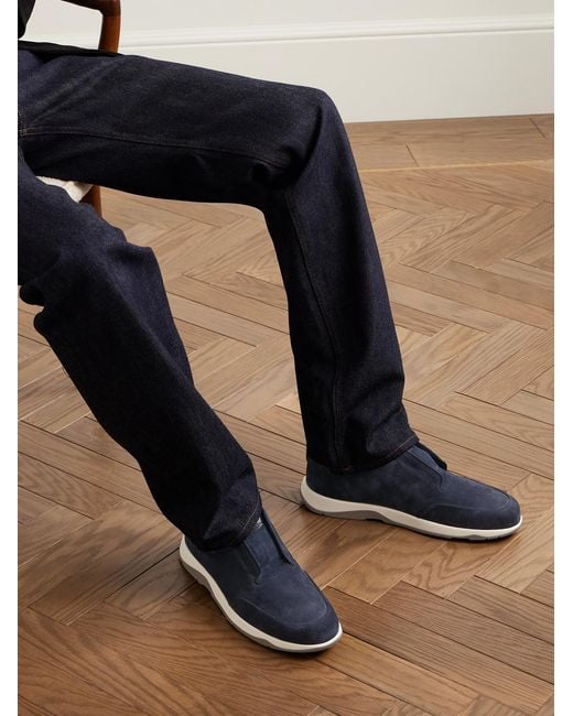 Berluti Blue Échappée Scritto Suede Slip-On Sneakers for men